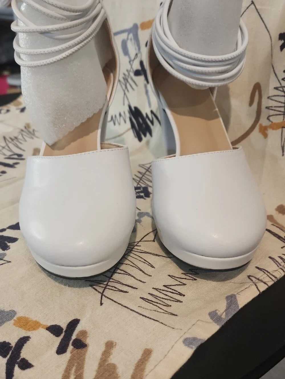 SHEIN White Multi-Strap Block Heel Pumps